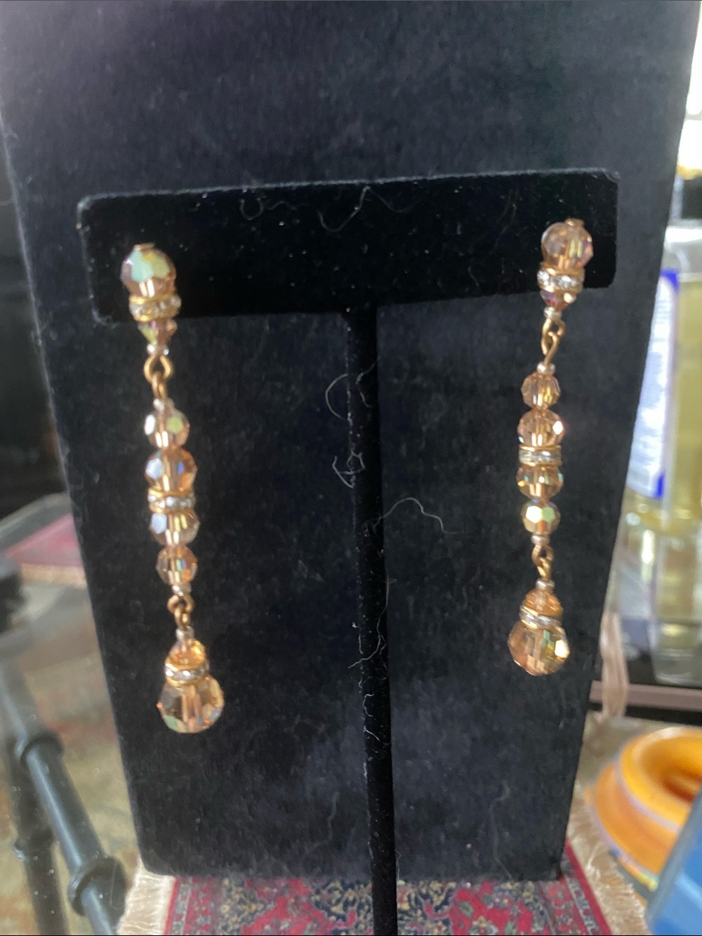 Elegant Gold-Tone Crystal Drop Earrings - Amber
